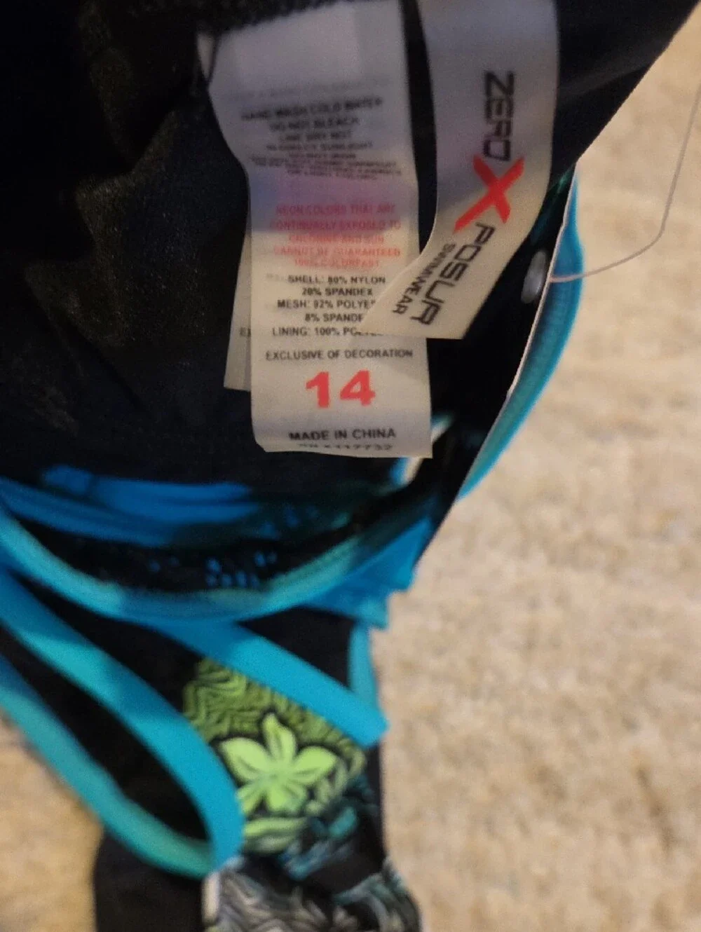 ZeroXposur Girls Black Swimsuit with Teal & Lime Floral Print